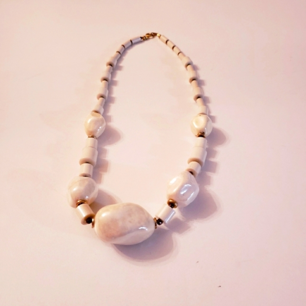 18 inch white glass plated necklace.